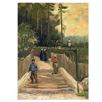 a painting of people walking down a path