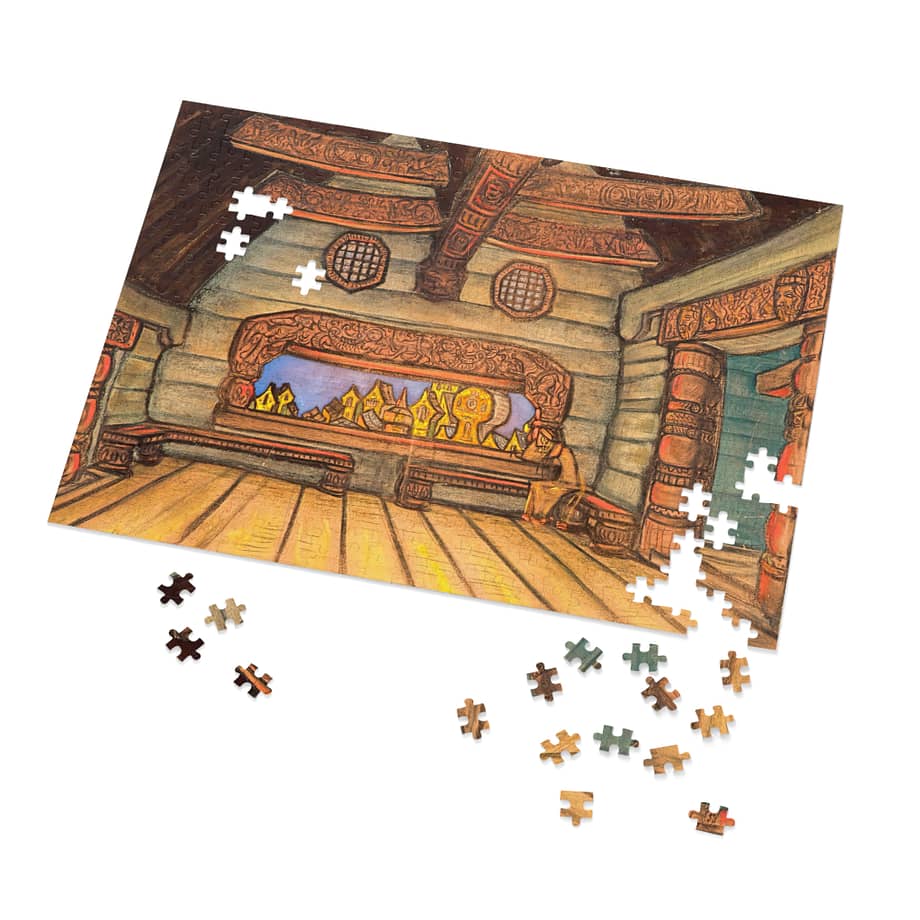 a puzzle with a drawing of a room